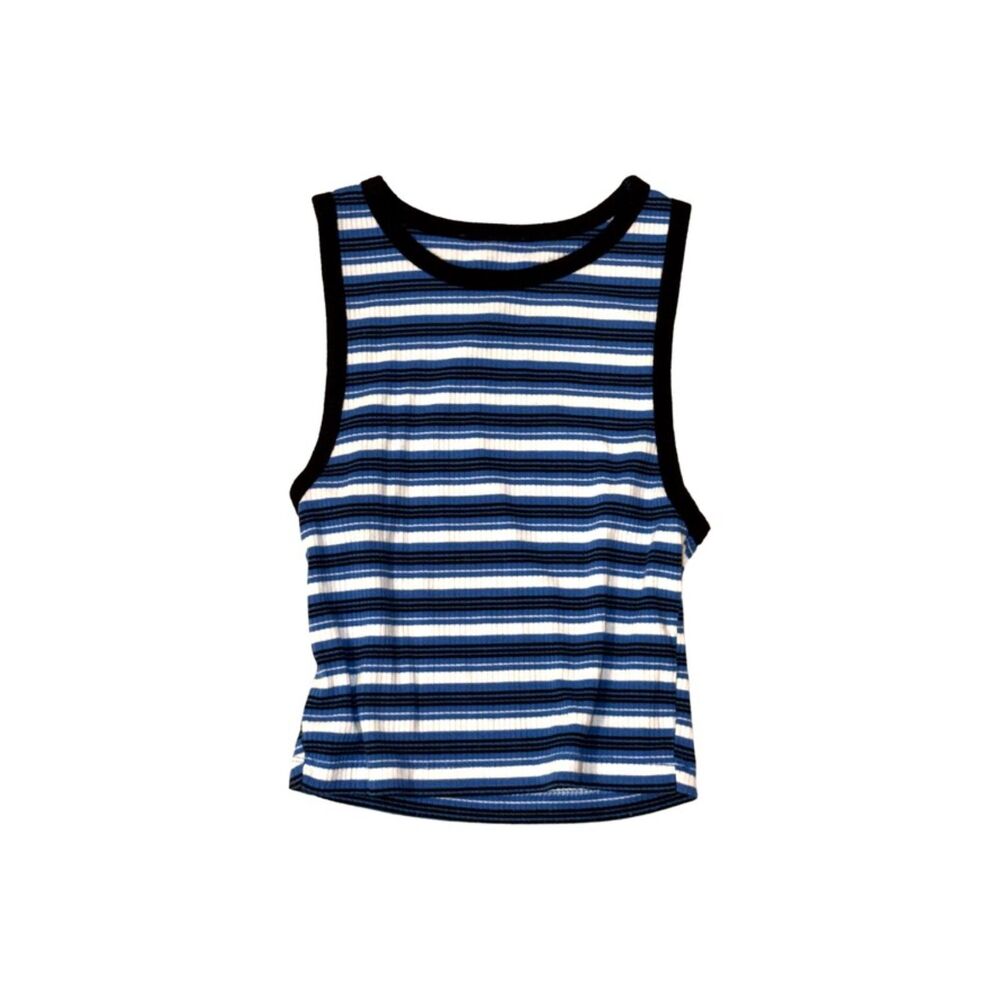 blue y2k striped tank top